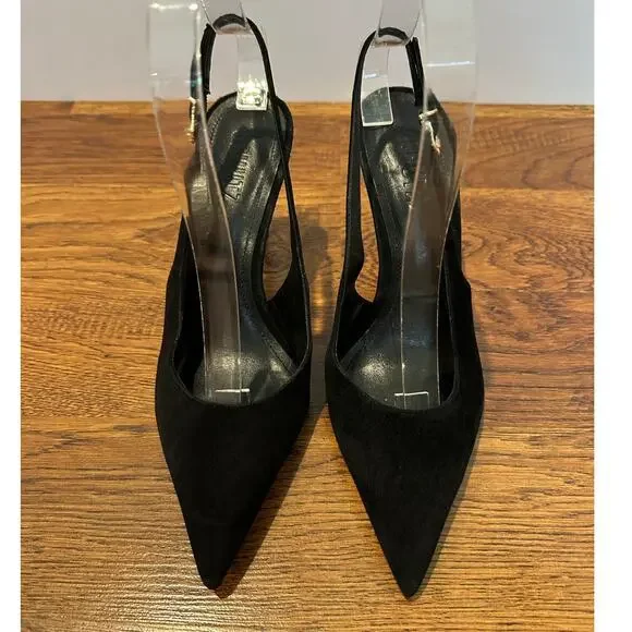 Schutz Alicia Suede Leather Slingback Pumps Black Women’s Size 6B Heels Chic - Picture 3 of 13